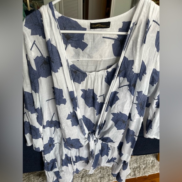Christine Phillipe Tops - Christine Phillipe Tunic Size M White Blue Leaf Pattern Fit & Flare Layered